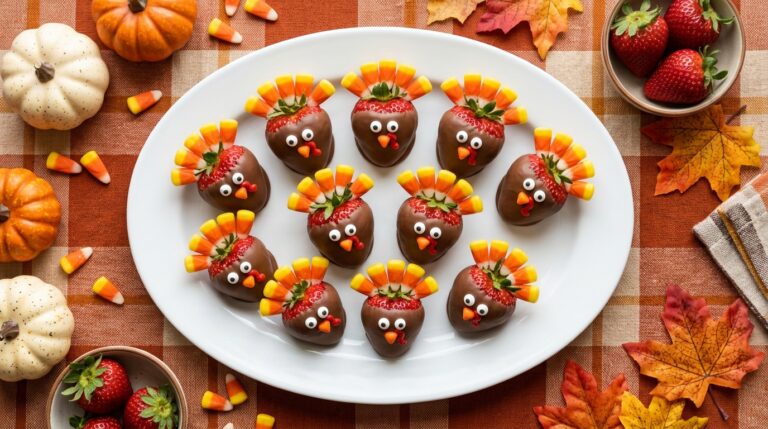 Chocolate strawberry turkeys, easy Thanksgiving treats for kids