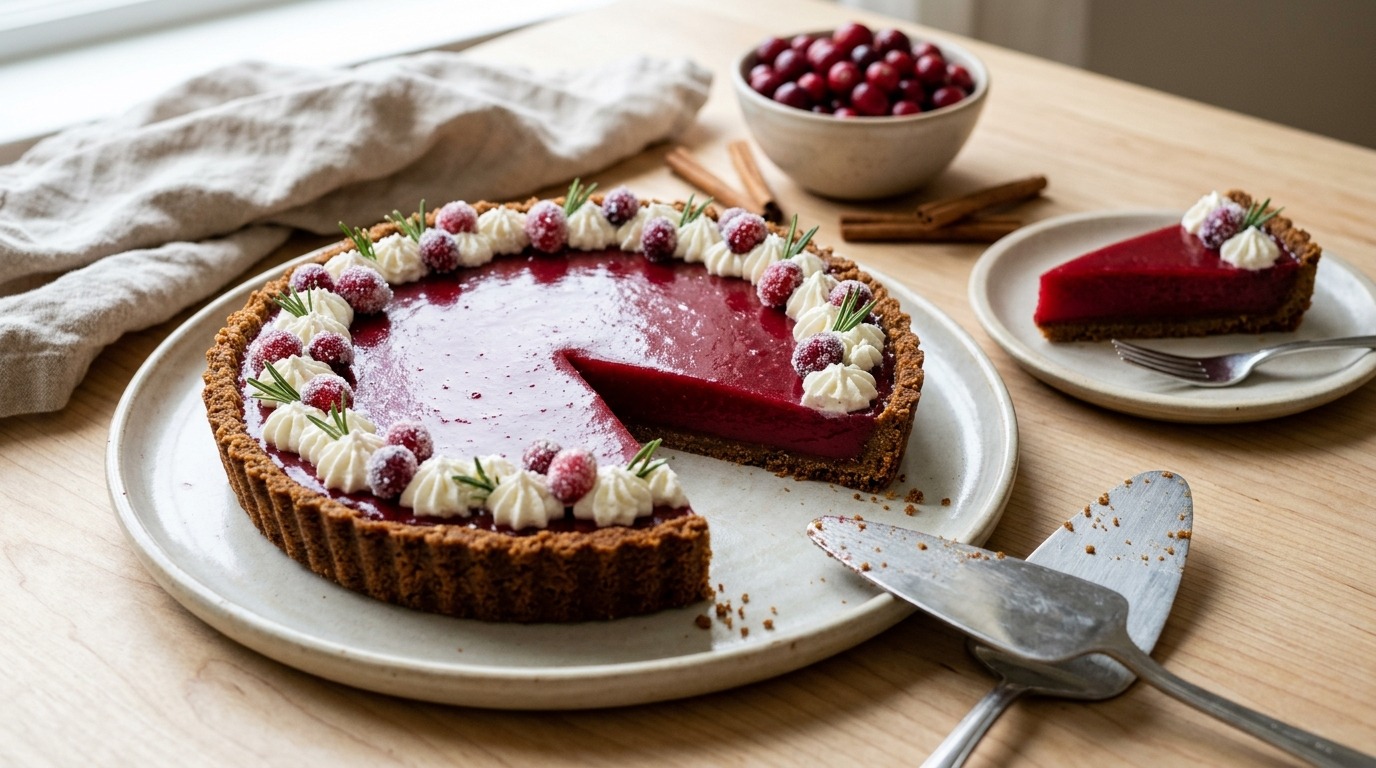 Cranberry curd tart with a gingersnap crust