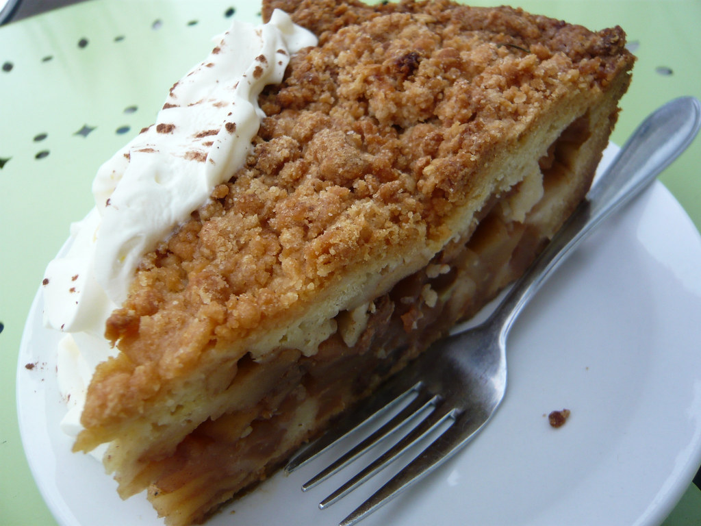 Dutch apple pie slice with crumb topping