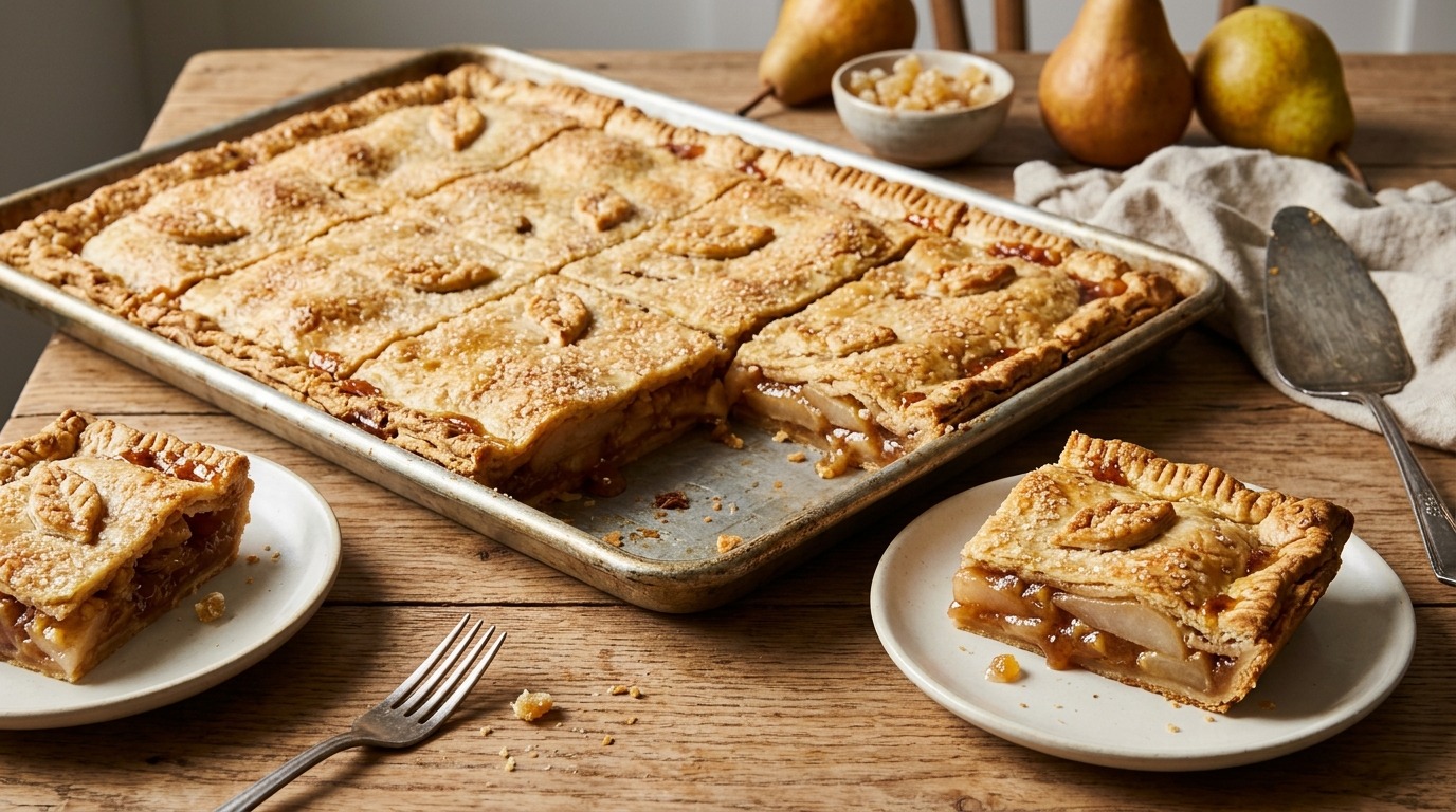 Pear and ginger slab baked in a sheet pan