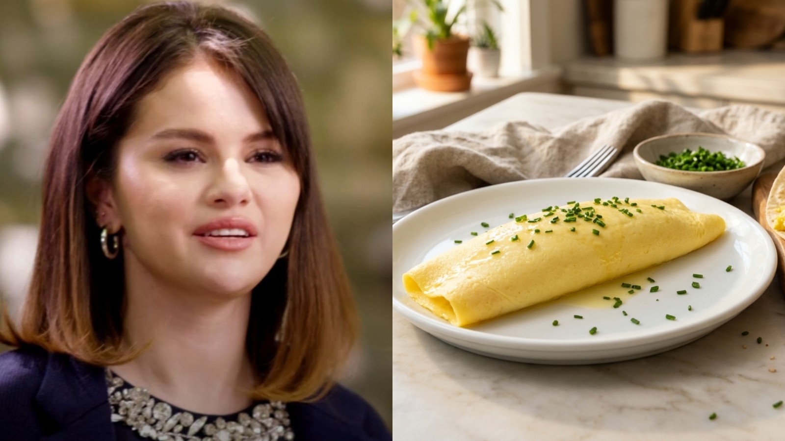 Selena Gomez recipes cover with a French omelette and short rib breakfast tacos
