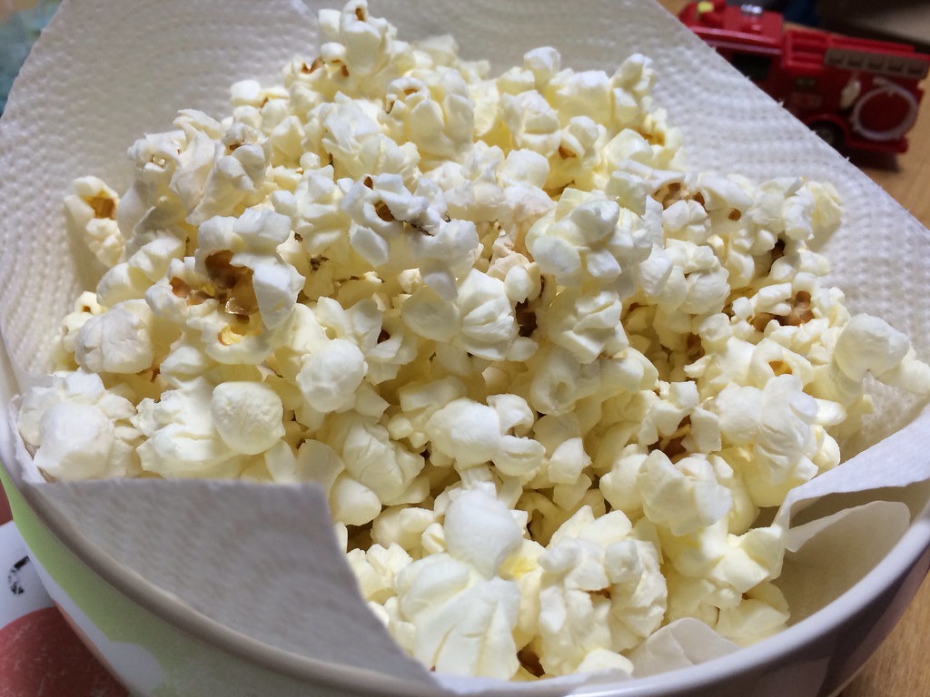 Big bowl of fresh buttered popcorn