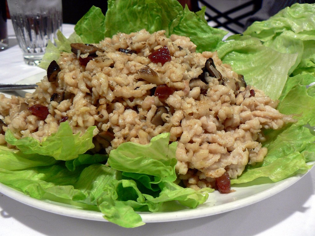 Chicken lettuce wraps similar to the saucy wraps in Chrissy Teigen recipes