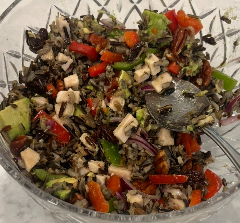 Wild rice side dish with dried cranberries and pecans
