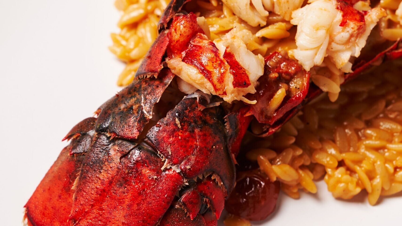 Christmas dinner for two: a red lobster tail on creamy orzo