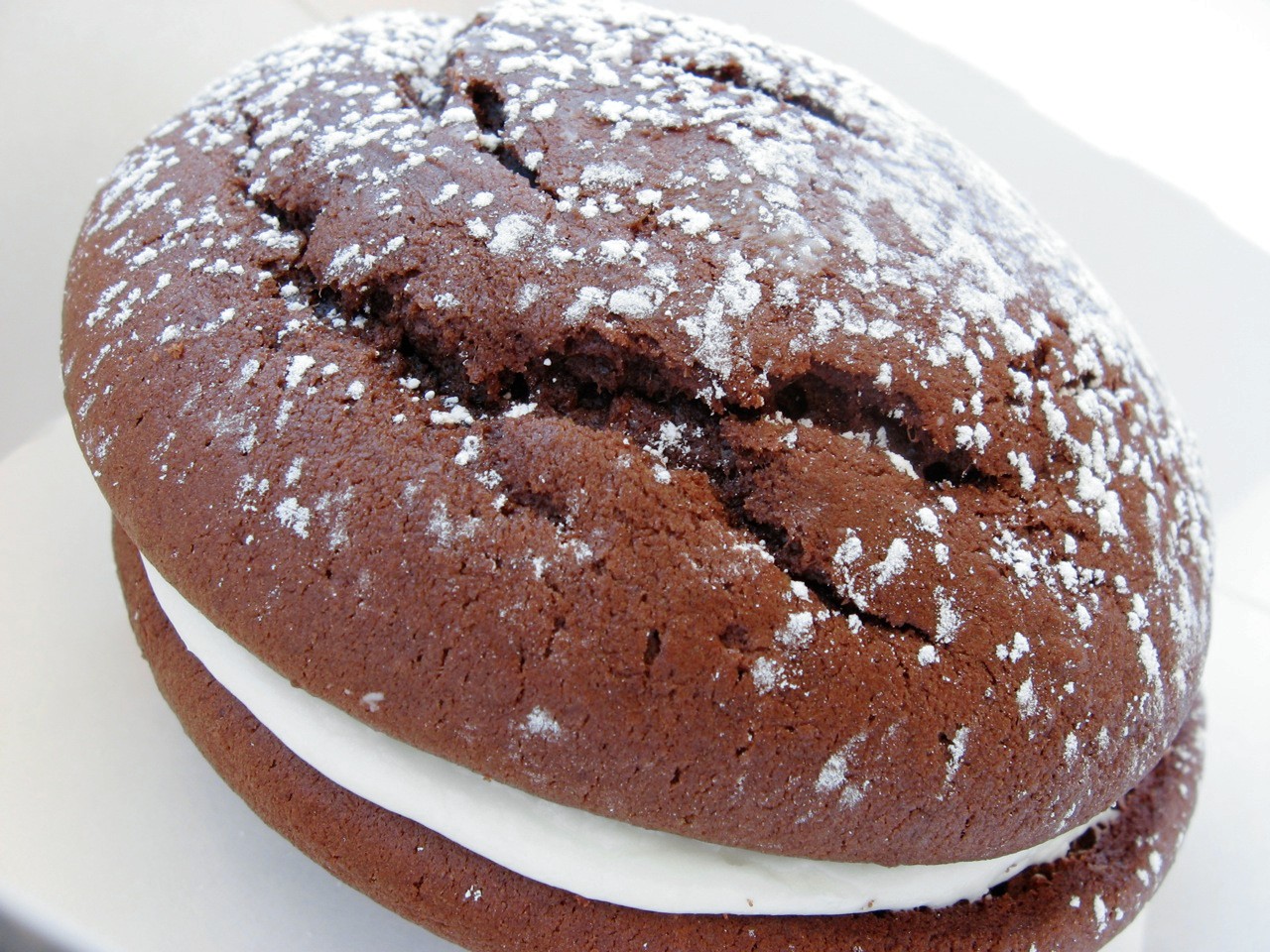 Whoopie pie dusted with powdered sugar