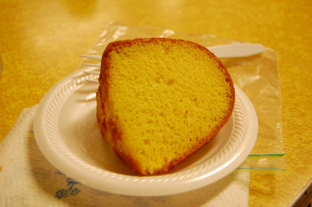 Slice of golden citrus soda pound cake