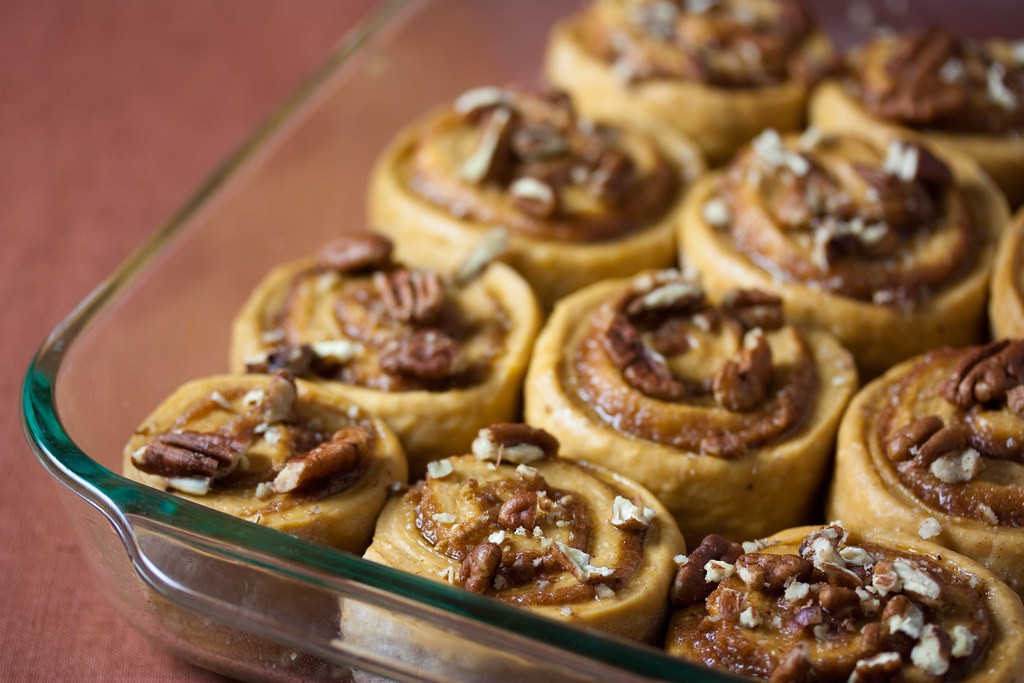 Pecan cinnamon rolls fresh from the oven