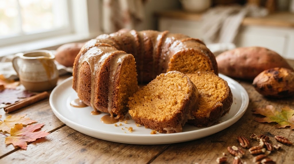Sweet potato pound cake with brown butter glaze