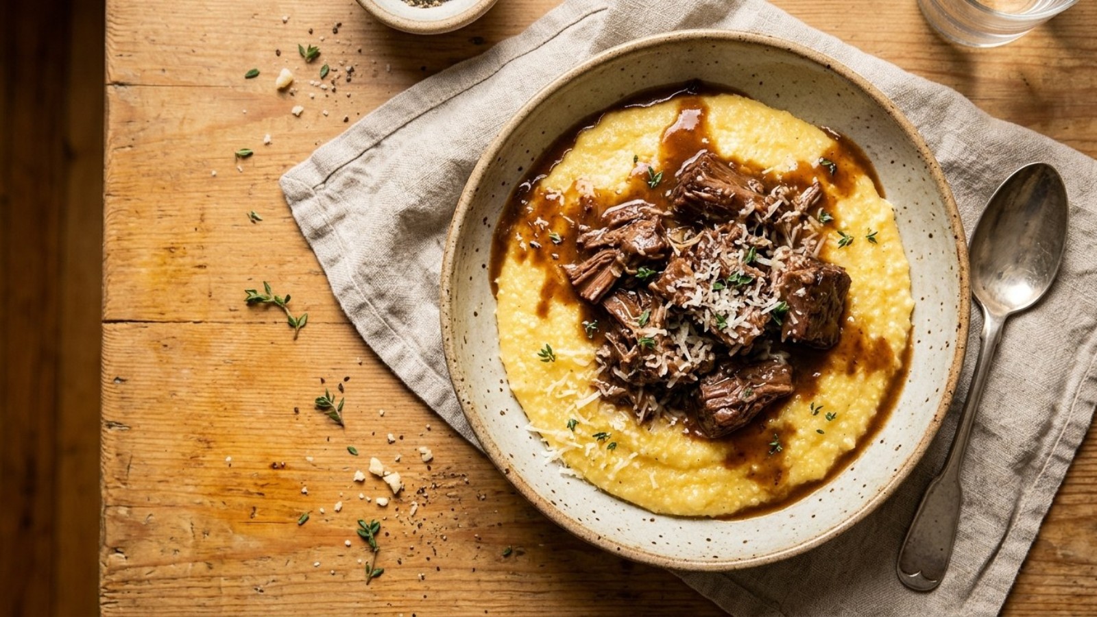 Soft food recipes: creamy polenta topped with fall-apart braised beef