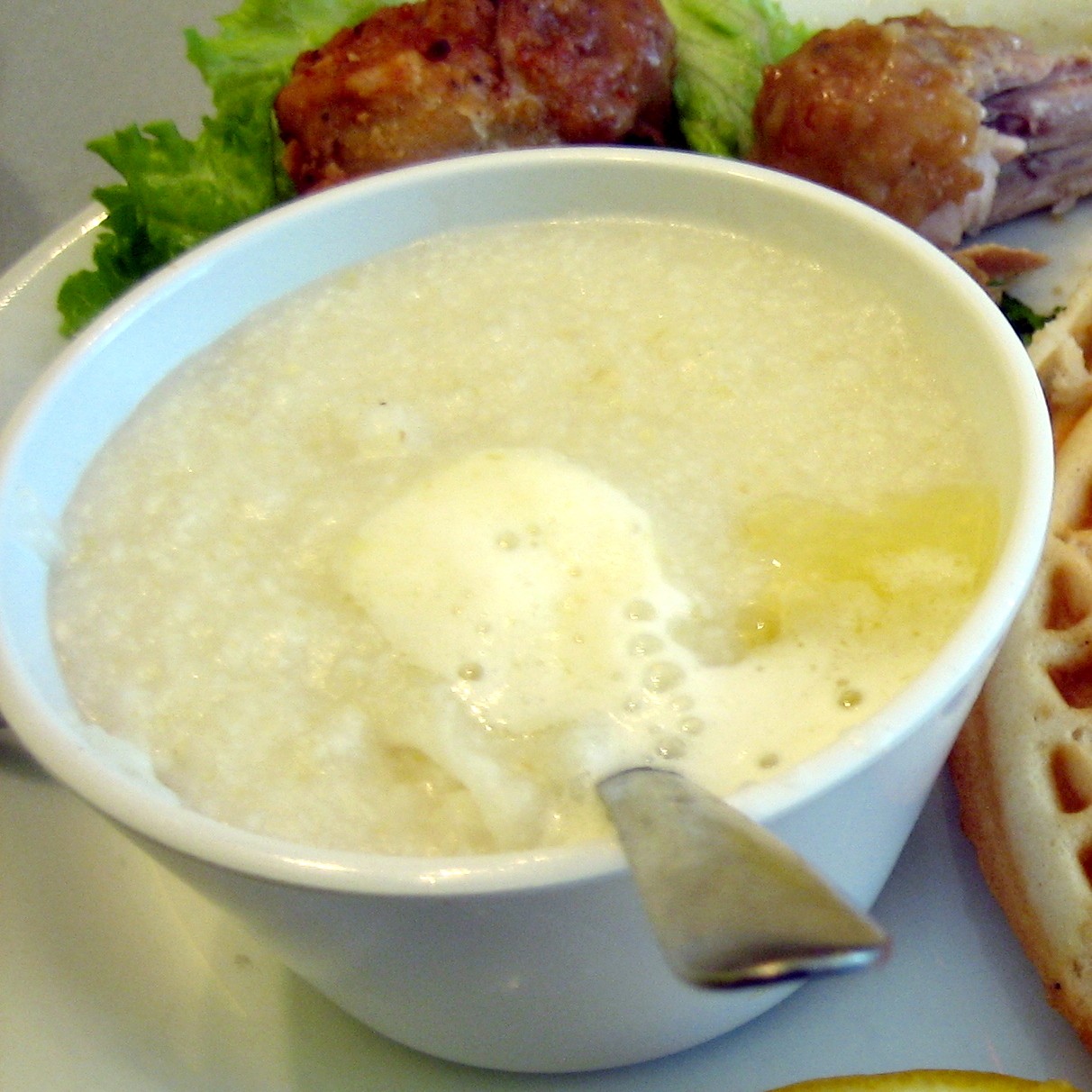 Depression era breakfast bowl of hot buttered grits